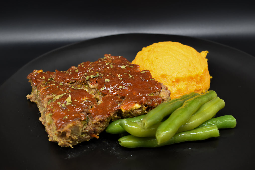 Gluten Free lean vegetable meatloaf with mashed sweet potatoes
