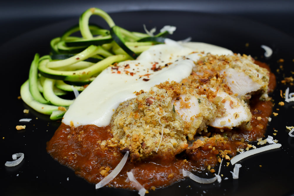 Keto Chicken Parmesan with Mozzarella Cheese and Marinara