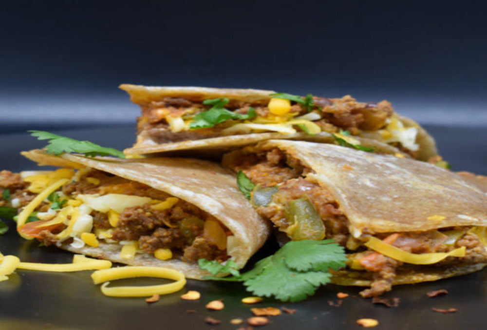 Lean beef refried bean with cheese and homemade tortillas