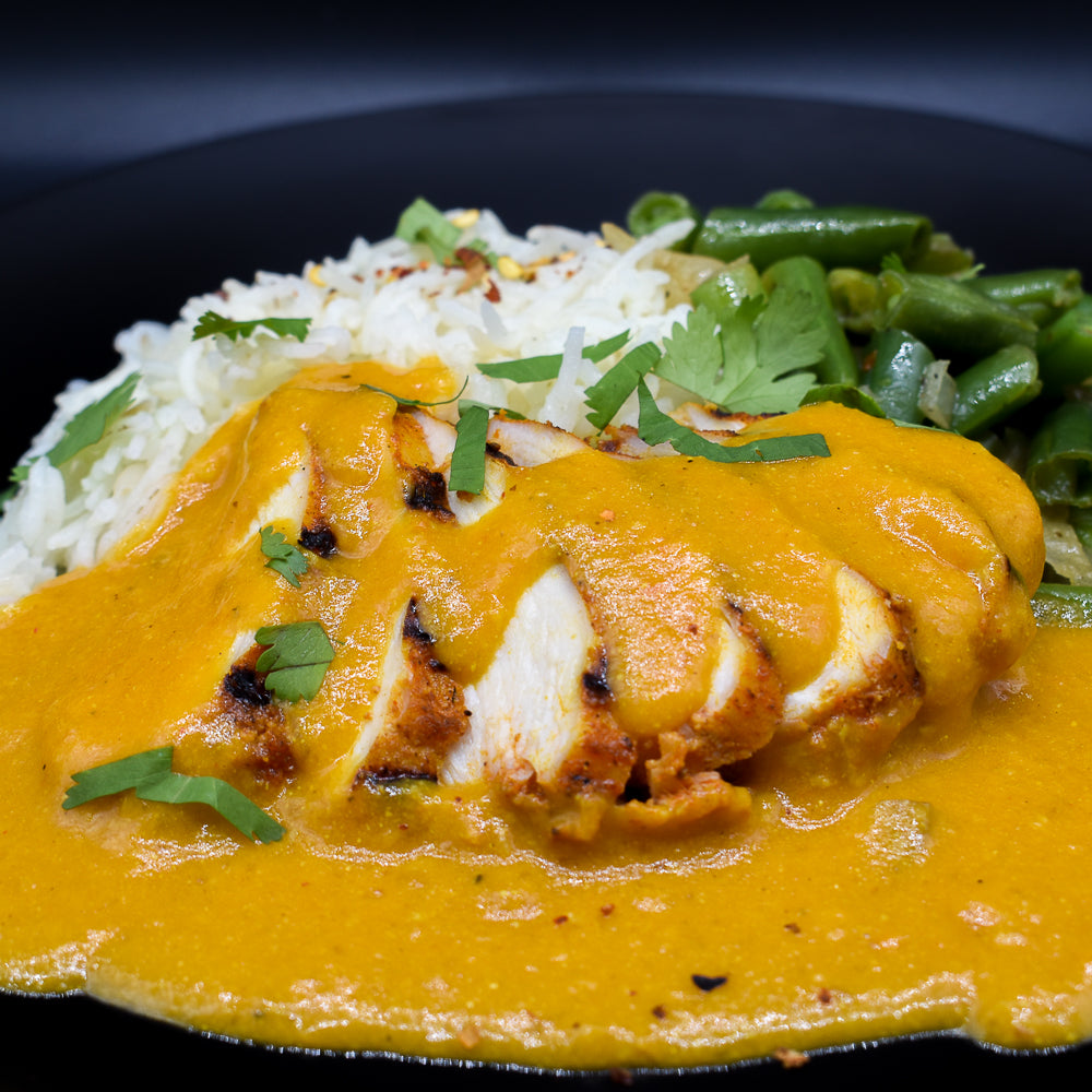 Gluten free saucy indian butter grilled chicken with rice