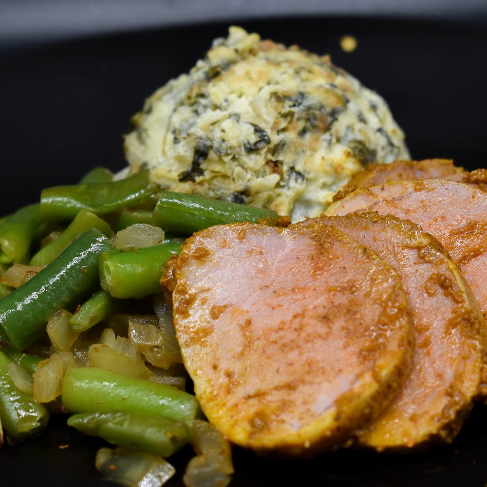 Keto Spinach Artichoke Dip with Pork Tenderloin