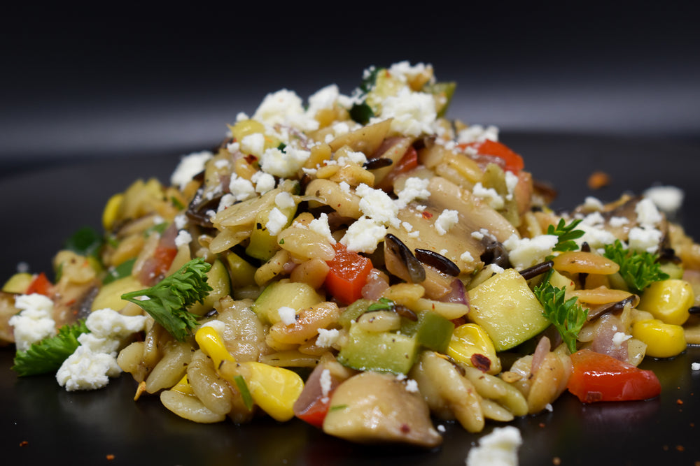 Orzo with Roasted Veggies (V)