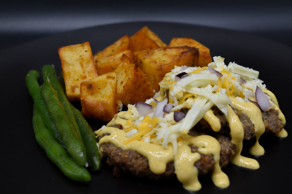 Bunless Cheese Burger w/ Seasoned Fries (GF)