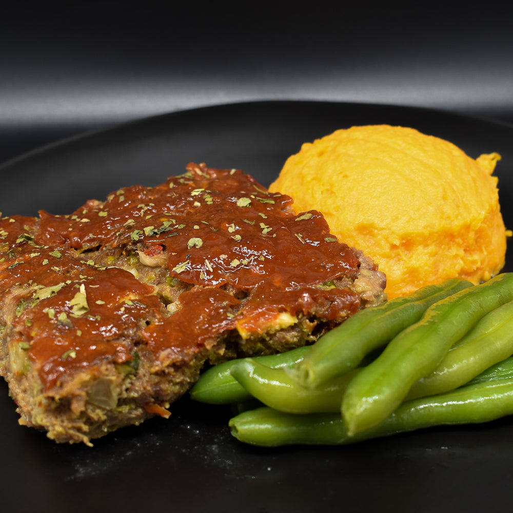 Gluten Free lean vegetable meatloaf with mashed sweet potatoes